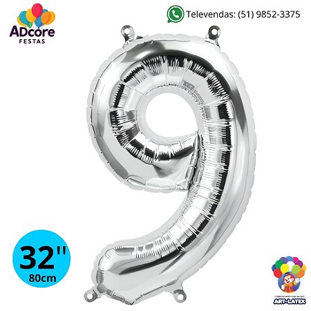 Balão Metálico Número Art-Latex 32" - Art-Latex - Prata - 9