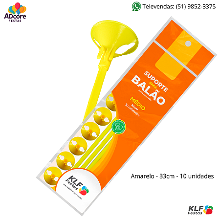 Suporte para Balão Médio 33cm c/ 10 unid. - Amarelo
