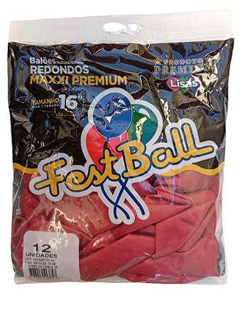 Balão Liso FestBall c/ 12 unid. - Vermelho Cereja - 16