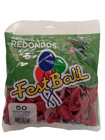 Balão Liso FestBall c/ 50 unid. - Vermelho Cereja - 5