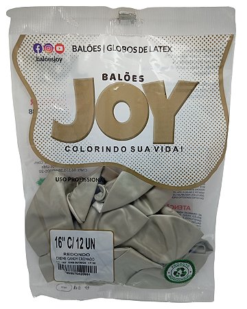 Balão Candy Cromado JOY c/ 12 unid. - Creme - 16