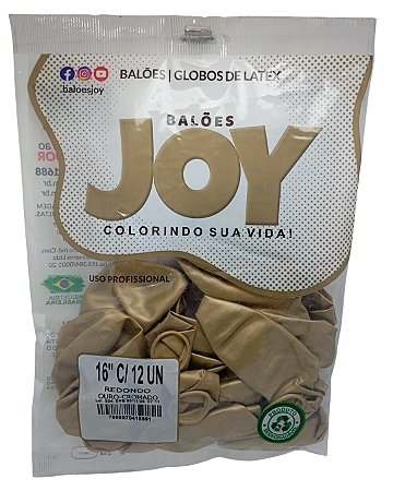Balão Cromado JOY c/ 12 unid. - Ouro - 16