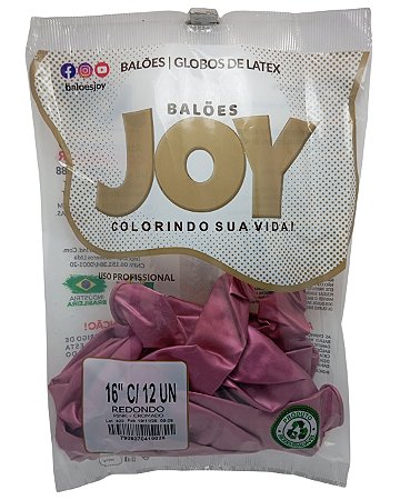 Balão Cromado JOY c/ 12 unid. - Pink - 16