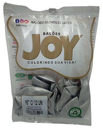 Balão Cromado JOY c/ 12 unid. - Prata - 16