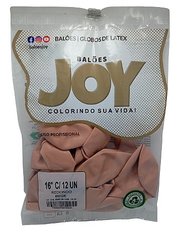 Balão Liso JOY c/ 12 unid. - Bege - 16