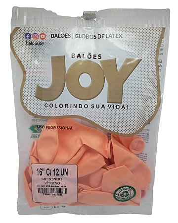 Balão Liso JOY c/ 12 unid. - Pêssego - 16