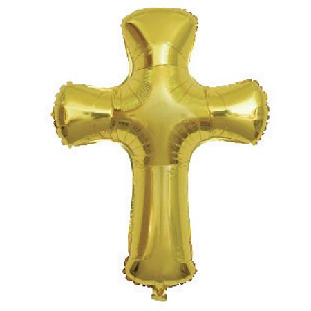 Balão Metalizado Cruz 63x75cm c/1 unid. - Dourado
