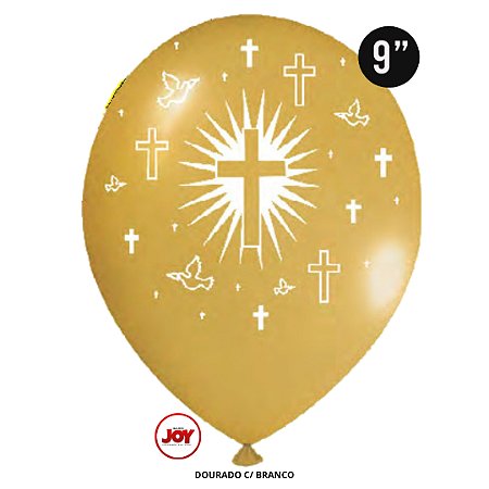 Balão Batismo e Comunhão JOY c/ 25 unid. - Ouro e Branco - 9