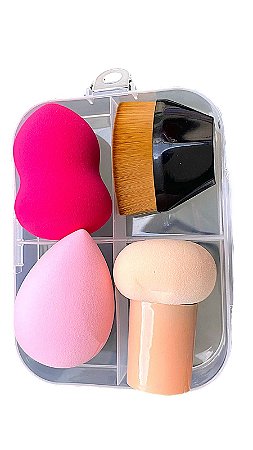 Kit Pincel Hexagonal E Esponja Cogumelo - Com Estojo