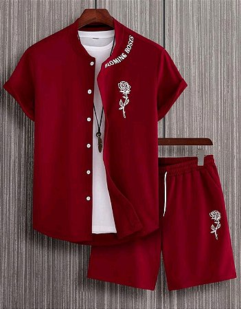 Manfinity Homme Camisa Masculina Floral Com Letras & Shorts Com Cordão Na Cintura Sem Camiseta