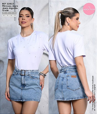 Minissaia Jeans Algodão
