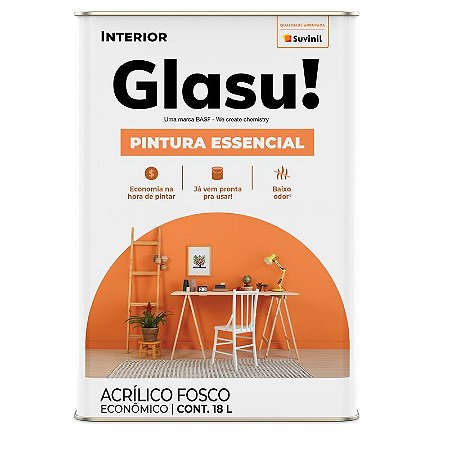 Tinta Glasu Pintura Essencial Acrílica Fosco Econômica Branco Neve 15L - Suvinil