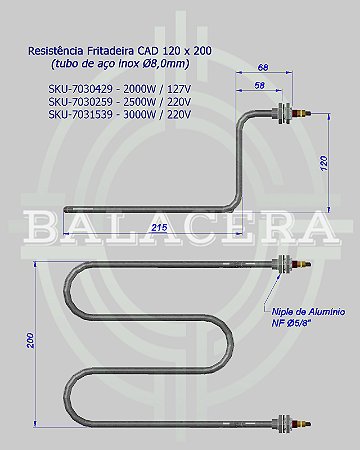 Resistência p/ Fritadeira tipo Cadeira 120 x 200 x 215