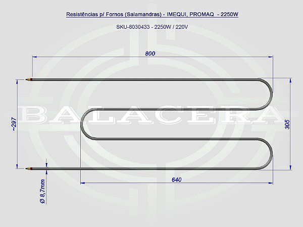 Resistências p Fornos (Salamandras) - IMEQUI, PROMAQ - 2250W