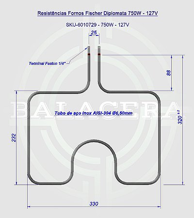 Resistências Fornos Fischer Diplomata - 750W / 127V