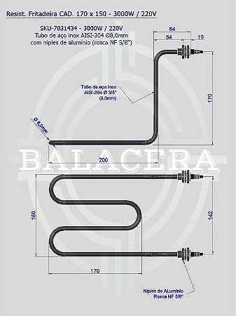 RES FRIT CAD 170 X 150 X 200 - 3000W 220V "COM CAIXA DE LIGAÇÃO"