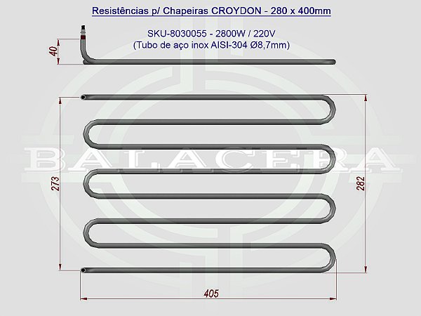 Resistências p/ Chapeiras CROYDON - 280 x 400mm - 2800W / 220V