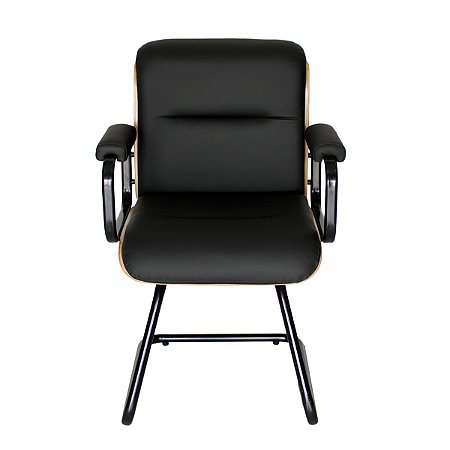 Cadeira Diretor Wood Com Detalhe em Madeira e Couro Ecológico Preto Base Fixa