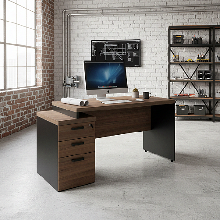 Mesa Direto Dinâmica Tampo 40mm Pe Painel + 3 Gavetas 192x70cm Start Gebbwork