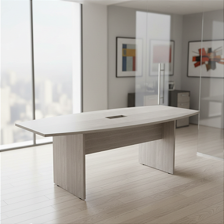 Mesa Reunião Semi Oval 200X090 Com Caixa De Tomada 25mm Fresno/Fresno