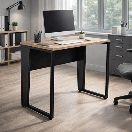Mesa de Escritório 90x60 Reta Industrial Compacta Tampo de 30mm