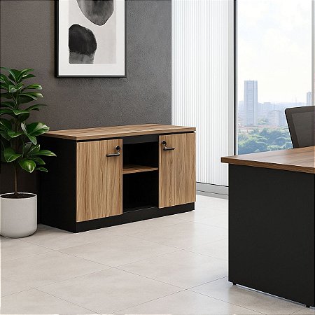 Armário Credenza Escritório com 2 Portas e Nicho 135cm