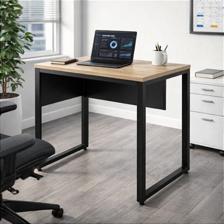 Mesa de Escritório 135x60 Reta Industrial Compacta Tampo de 30mm