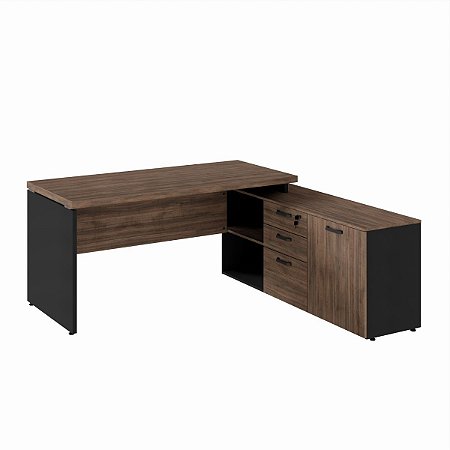 Mesa Diretor de Escritório Tampo 40mm em L 150x170 Armário e Gaveteiro