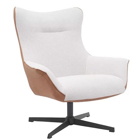 POLTRONA GAUAÍBA BASE GIR. REVEST. PU CARAMELO, TECIDO NUDE