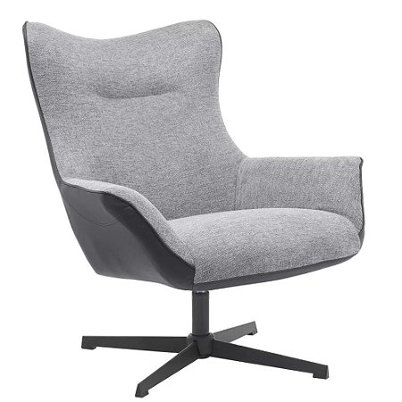 POLTRONA GAUAÍBA BASE GIR. REVEST. PU PRETO, TECIDO CINZA
