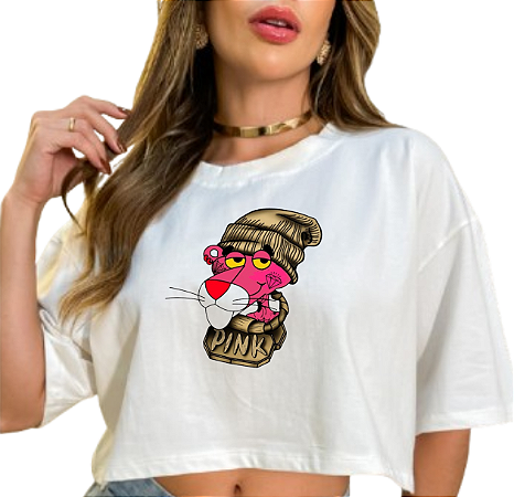 CROPEED FEMININO PANTERA COR DE ROSA - GOLA C - TAMANHO ÚNICO - 100% POLIESTER