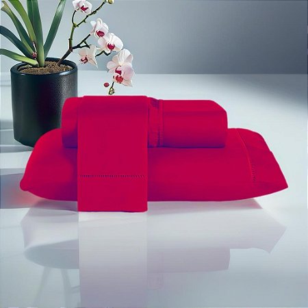 Jogo de Lençol King 04 peças liso Vermelho