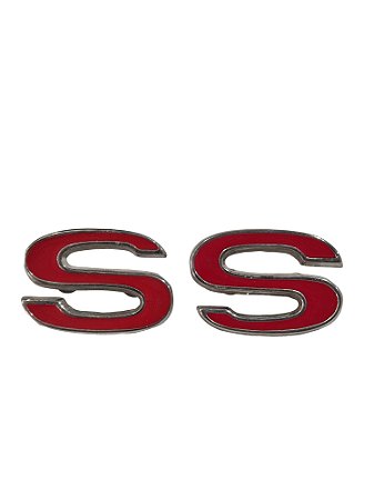 Par Emblema SS Vermelho Grade Painel Traseiro Opala Metal Pino Com Rosca Novo de Época