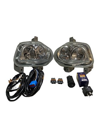 Kit Completo Par do Farol Milha Auxiliar Neblina do FORD Fiesta de 2003 a 2007 2100084 2100083 C/ Botão Rele e Chicote