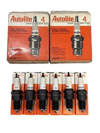 Kit 6 Velas de Ignição Autolite 64 Resistiva FORD VW FIAT e GM Original Novo de Época