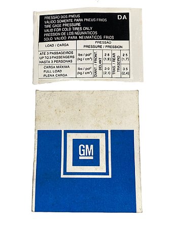Adesivo Etiqueta Pressao Pneu GM Corsa 1994 até 1996 Original GM 93215517 Novo de Época