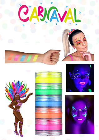 PINTURA FACIAL GLITER FLUORESCENTE COM 5 COERS