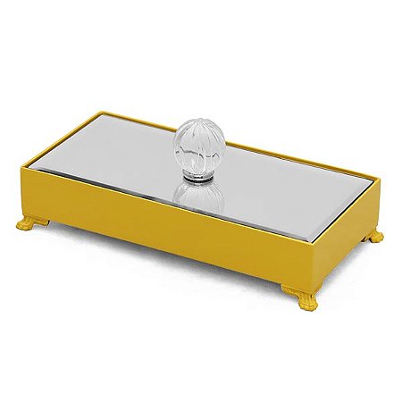 Caixa MDF laqueado com tampa espelho e pegador de cristal ondulado