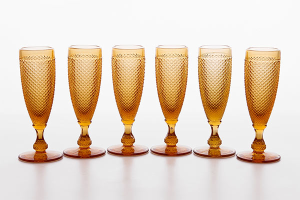 Jogo 06 taças champanhe Bico de Jaca ambar – 120 ml