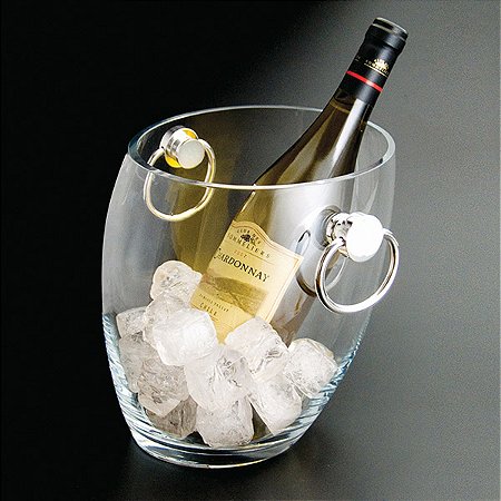 Balde de vidro para vinho com alça prata