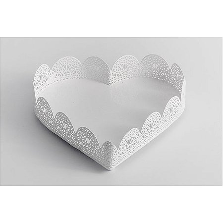 Bandeja ferro coração Fancy Laces pequena branca