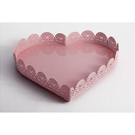 Bandeja de ferro coração Fancy Laces grande rosa