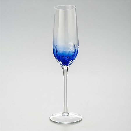 JOGO 06 TAÇAS CRAQUELADAS DE VIDRO PARA CHAMPANHE AZUL 230ML