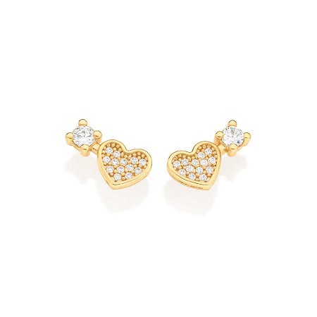 Brinco coração banhado a ouro 18k com zircônias - tam.único 5270630006