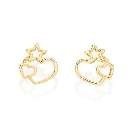 Brinco estrelas e corações banhado a ouro 18k - tam.único 5268010000