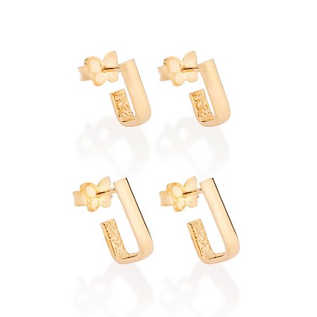 Kit brinco retangular banhado a ouro 18k - tam.único 5272410000