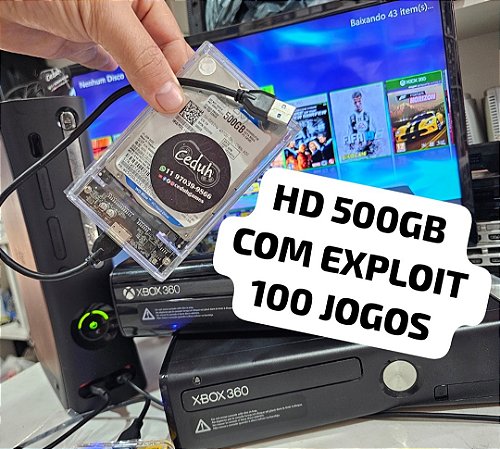 HD 500gb de xbox360 com aurora 100 jogos compatível com todos XBOX360