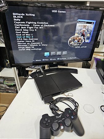 Ps2 sem leitor com opl de 64 gb com 1 controle e cabos paralelos