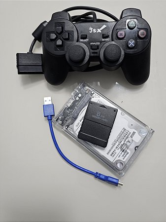 Controle + OPL Para PS2 Matrix HD 500GB e Memory Card