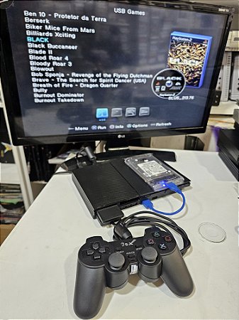 Ps2 sem leitor com OPL HD de 1 TERA com 1 controle e cabos paralelos